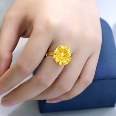 Picture of Trendy Jewelry Adjustable Flower Finger Ring - Gold