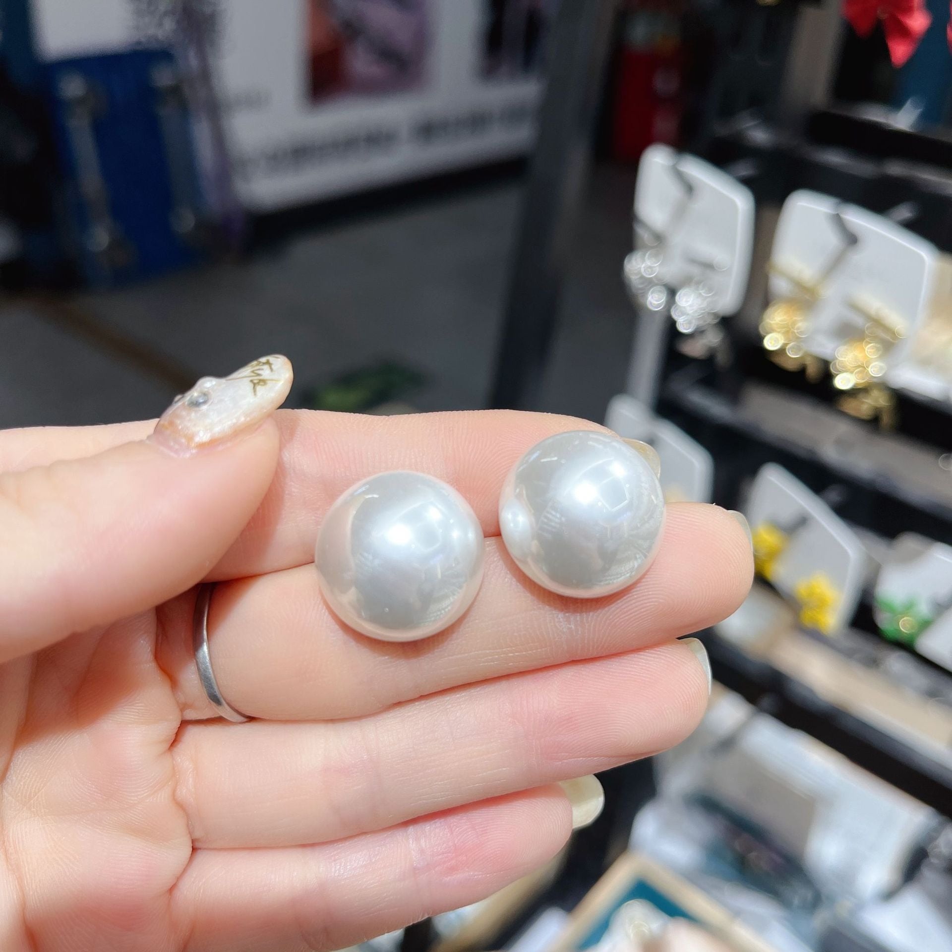Picture of Minimal Design Matte Silver Ball Stud Earrings - White