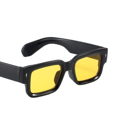 Picture of Trendy Thick Frame Rectangle Sun Glasses Black with Yellow Shades - Yellow