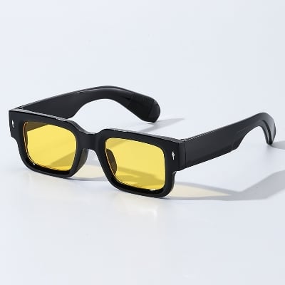 Picture of Trendy Thick Frame Rectangle Sun Glasses Black with Yellow Shades - Yellow