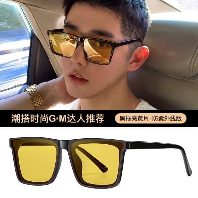 Picture of Stylish Black Frame Yellow Lens Anti-Fog Safety Glasses - Yellow