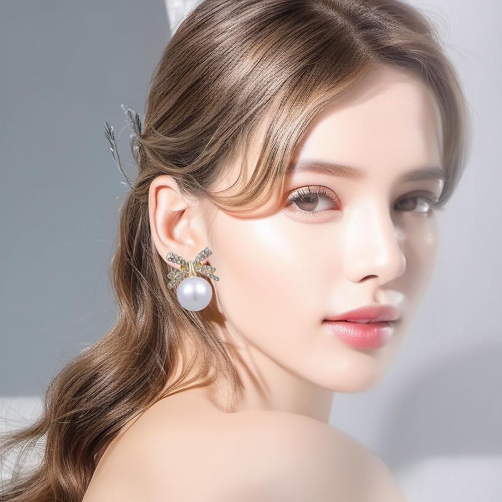 Picture of Classic Wedding Bridal Bow Pearl Earrings - High Quality