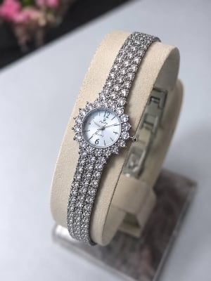 Picture of Luxury Silver Diamond Ladies Watch for Women | Crystal Bracelet Quartz Watch | Premium Fashion Timepiece