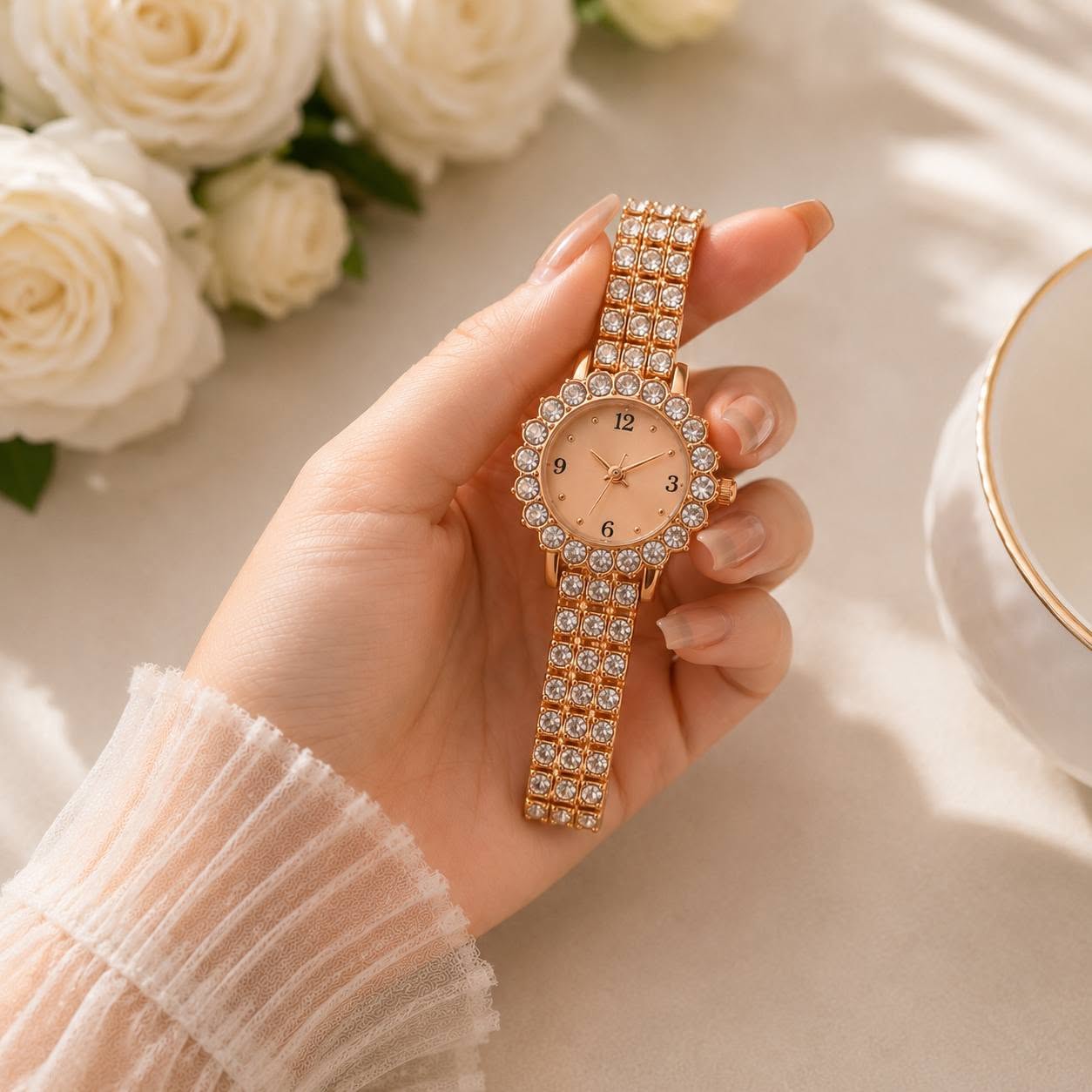 Picture of Luxury Silver Diamond Ladies Watch for Women | Crystal Bracelet Quartz Watch | Premium Fashion Timepiece