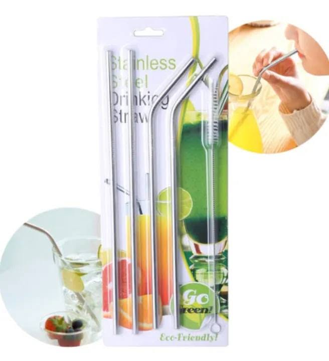 Picture of Stainless Steel Smoothie And Juice Drinking Straw Set With Cleaner - Multicolor
