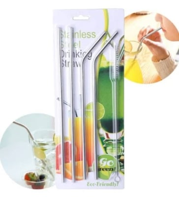 Picture of Stainless Steel Smoothie And Juice Drinking Straw Set With Cleaner - Multicolor