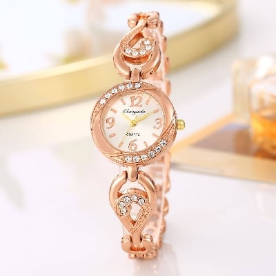 Picture of Luxury Rose Gold Quartz Watch for Women | Elegant Heart Bracelet Watch