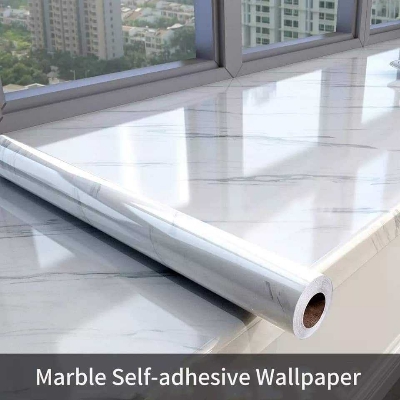 Picture of Marble wallpaper, Waterproof Sticker Modern Kitchen Cabinet Table Countertop Furniture Renovation Wallpaper PVC Self Adhesive Wall Sticker 1 Meter (White 3 meter)