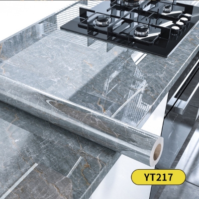 Picture of Marble wallpaper Waterproof Sticker Modern Kitchen Cabinet Table Countertop Furniture Renovation Wallpaper PVC Self Adhesive Wall Sticker 1 Meter (Ash 3 meter)