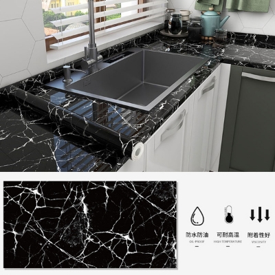Picture of Marble wallpaper Waterproof Sticker Modern Kitchen Cabinet Table Countertop Furniture Renovation Wallpaper PVC Self Adhesive Wall Sticker 1 Meter (Black 1 meter)