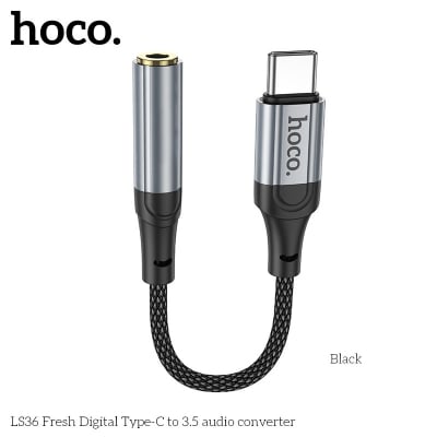 Picture of Hoco LS36 Type-C Digital 3.5 Audio Adapter Type C Audio Adapter Converter Type C Converter Type C to 3.5mm Female Sound Adapter Sound Card Black