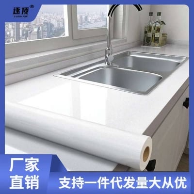 Picture of Pure White Marble wallpaper Waterproof Sticker Modern Kitchen Cabinet Table Countertop Furniture Renovation Wallpaper PVC Self Adhesive Wall Sticker (1 meter)