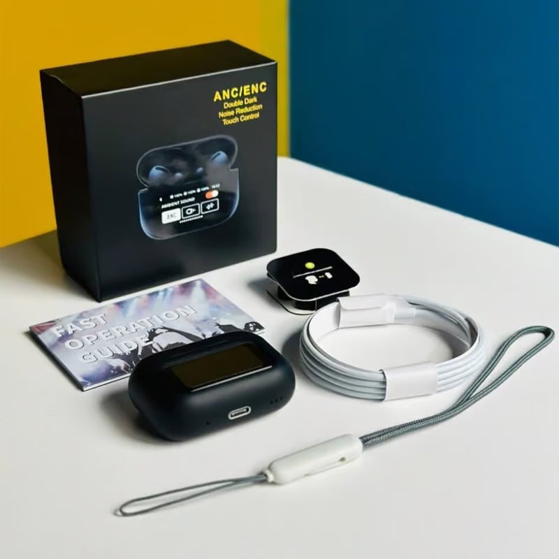 Picture of Airpods A9 Pro Touch Screen Display with ANC ENC TWS Earbuds - Black
