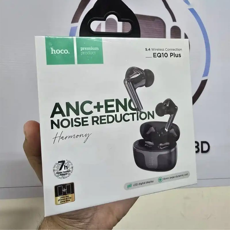 Picture of Hoco EQ10 Plus Harmony ANC + ENC TWS Earbuds | Bluetooth 5.4 | 13 mm Drivers | 7 H Playback (6 H ANC) | 300 mAh LED Display Case | Dual‑Device Pairing | Auto‑Pair | Touch Volume Slide | Type‑C Charge | IPX5