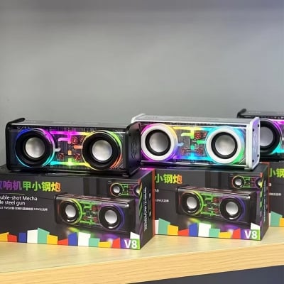Picture of Bluetooth Speaker V8 Transparent Design Dual Speakers Colorful Lights 10W High Power Wireless Subwoofer