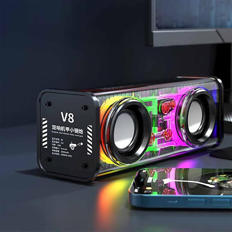 Picture of V8 Mecha Transparent RGB Light Bluetooth Speaker - Portable Wireless 5.0 Sound