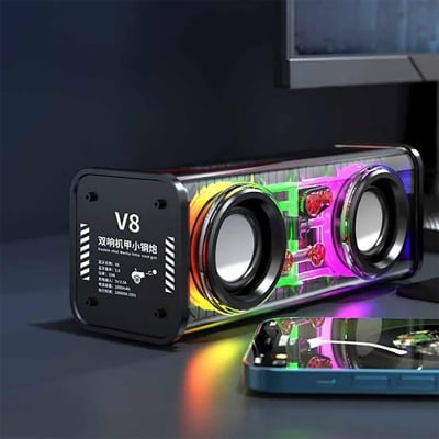 Picture of V8 Mecha Transparent RGB Light Bluetooth Speaker - Portable Wireless 5.0 Sound