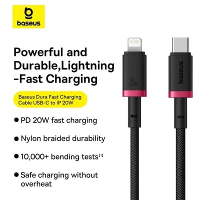 Picture of Baseus Type-C to Lightning 1m Cable For Iphone PD 20W Dura Series Fast Charging CableBaseus Type-C to Lightning 1m Cable For Iphone PD 20W Dura Series Fast Charging Cable