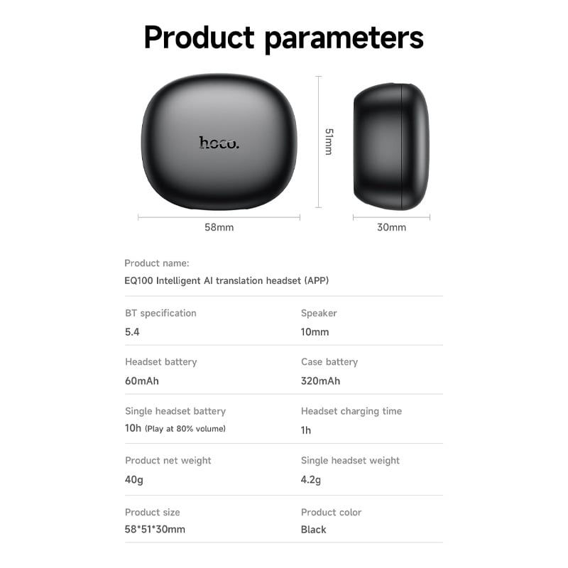 Picture of Hoco EQ100 Intelligent AI translation headset(App)