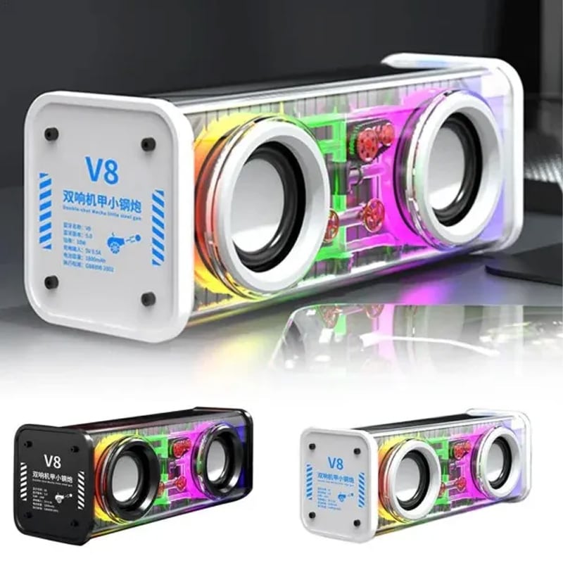 Picture of Bluetooth Speaker V8 Transparent Design Dual Speakers Colorful Lights 10W High Power Wireless Subwoofer