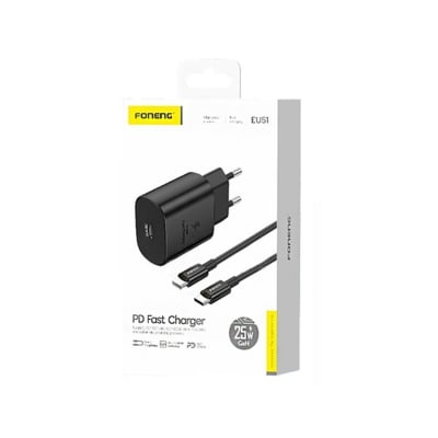 Picture of FONENG PD 25W GaN USB-C Wall Charger With Type-C Cable (EU51) Black