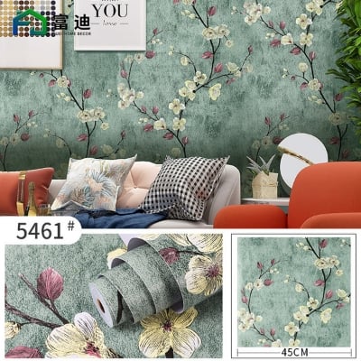 Picture of New thick PVC self-adhesive wallpaper wallpaper waterproof European pastoral bedroom dormitory live background wall instant stickers (Blue 0.45*1 meter)