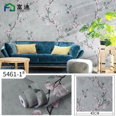 Picture of New thick PVC self-adhesive wallpaper wallpaper waterproof European pastoral bedroom dormitory live background wall instant stickers (Grey 0.45*5 meter)