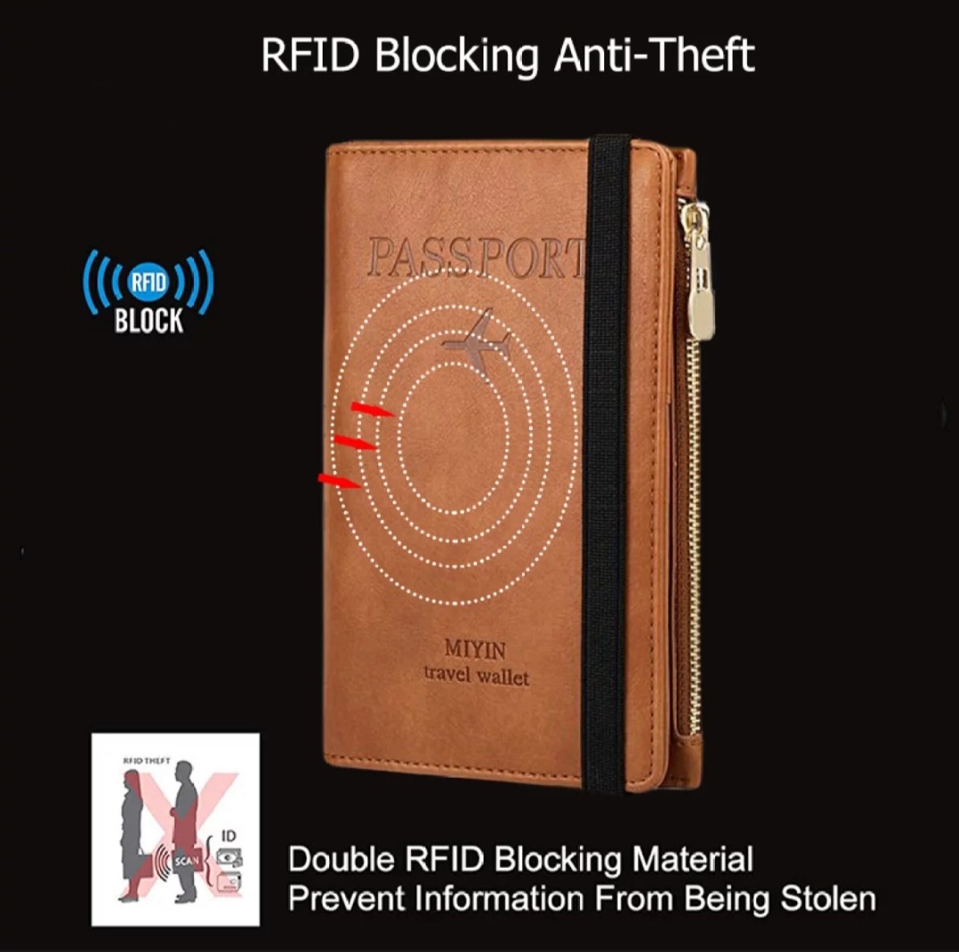 Picture of Multifunction Passport Cover PU-Leather Fashionable Passport Bag Passport Holder Frosted PU Leather Travel Bag Wallet Ticket Holder Organizer Case with Zipper ( Free Delivery )