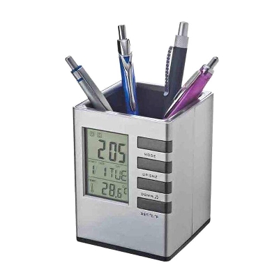 Picture of Pen Holder with Digital Watch - Silver