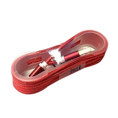 Picture of Nylon Data USB Charging Cable Line For Smart Phones - Red - Red