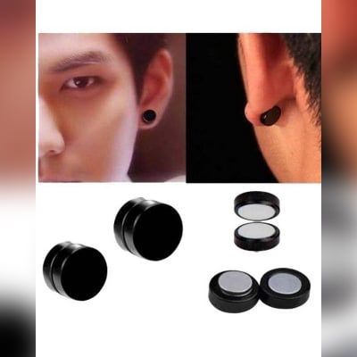 Picture of Men'S Black Circular Magnetic Earring Pair - Black(Null)
