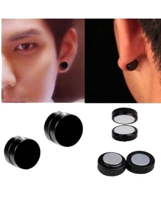Picture of Men'S Black Circular Magnetic Earring Pair - Black(Null)