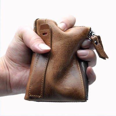 Picture of Brown Double Zip Coin Leather Wallet - Wallet For Men - Money Bag For Men - মানি ব্যাগ - Wallet For Men - Brown