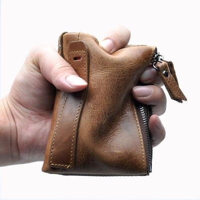 Picture of Brown Double Zip Coin Leather Wallet - Wallet For Men - Money Bag For Men - মানি ব্যাগ - Wallet For Men - Brown