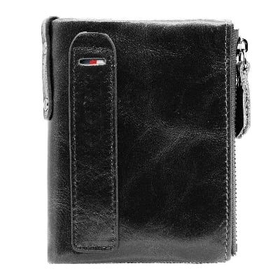 Picture of Double Zip Coin Leather Wallet - Black