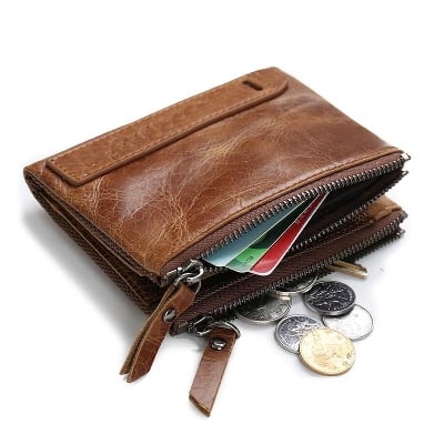 Picture of Genuine Two Zipper Leather Wallet for Men - Brown