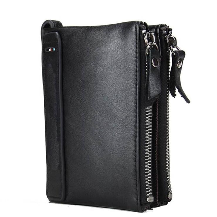 Picture of Black Double Zip Coin Leather Wallet - Black