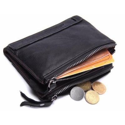 Picture of Men Brown Double Zip Coin Leather Wallet