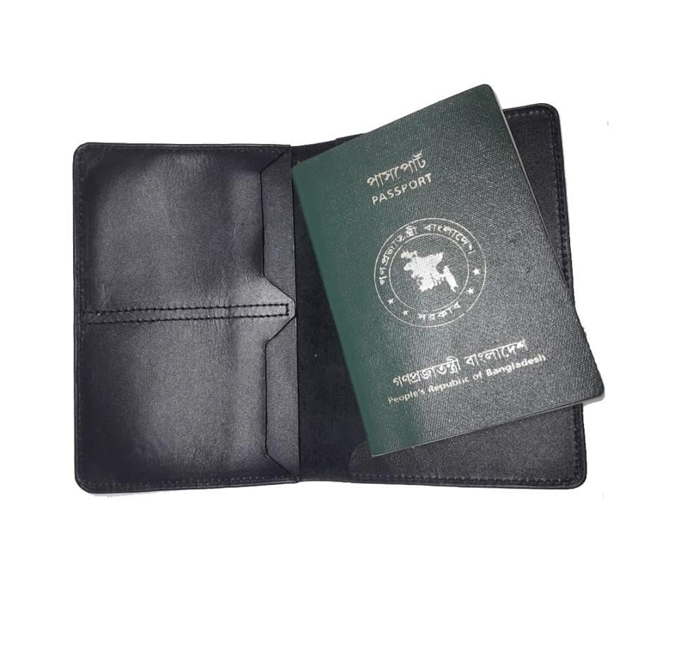 Picture of Leather Passport Cover with Card Holder - Black