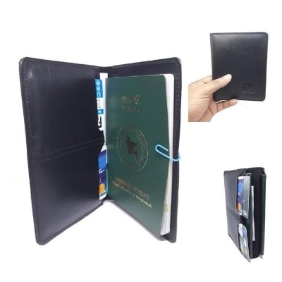 Picture of Genuine Leather Passport Cover with Card Holder - Black