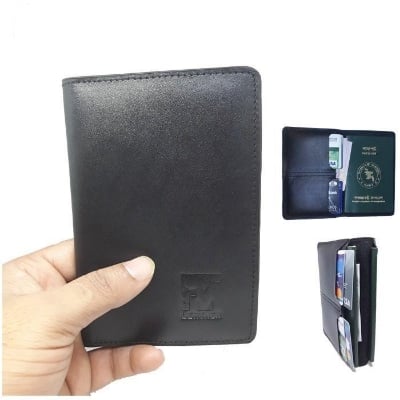 Picture of Genuine Leather Passport Cover with Card Holder - Black