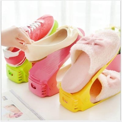 Picture of 4 Pcs Adjustable Shoe Racks Plastic Double Shoe Holder Storage- Multicolour