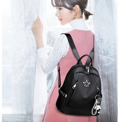 Picture of Fashion Oxford Women School backpack(without Doll) with Headphone Hole - Black
