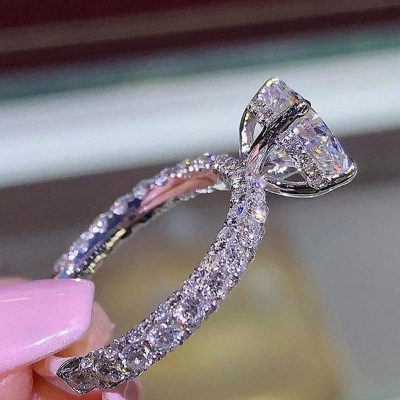 Picture of Fashion Jewelry Square Wedding and Engagement Cubic Zirconia Ring(Null) - Silver