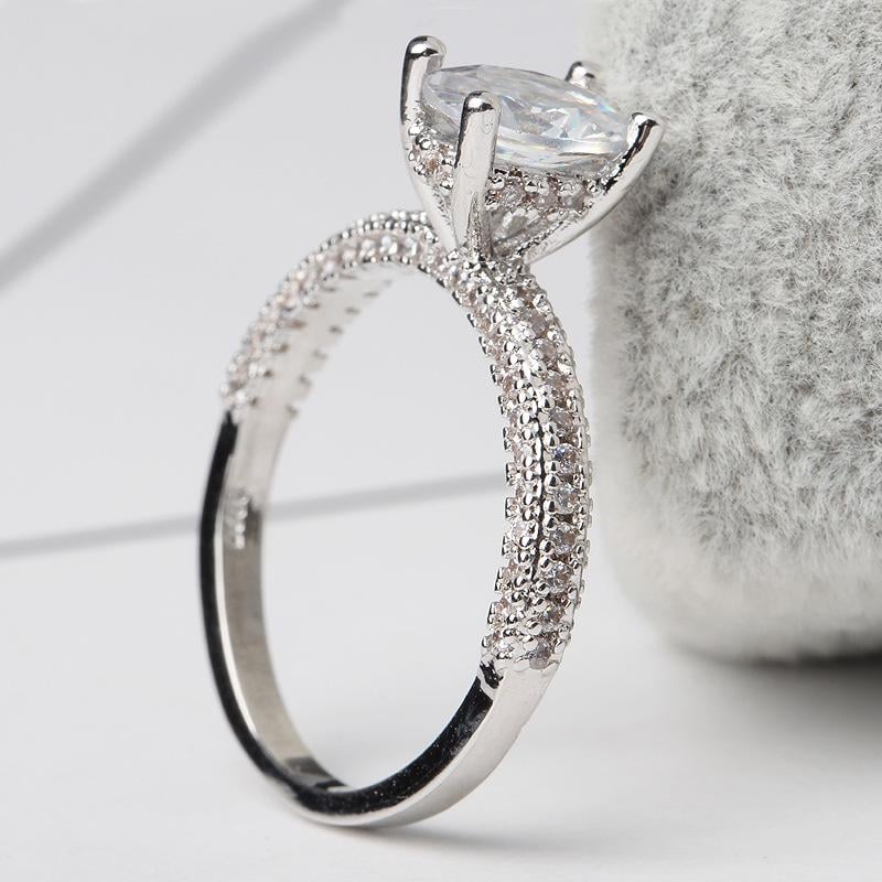 Picture of Fashion Jewelry Square Wedding and Engagement Cubic Zirconia Ring(Null) - Silver