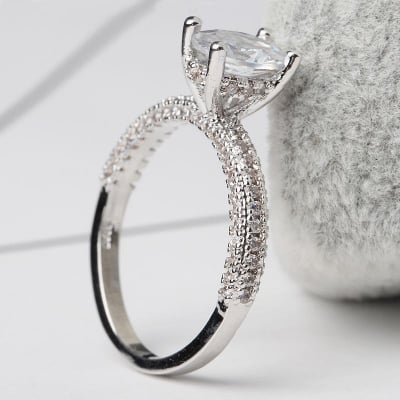 Picture of Fashion Jewelry Square Wedding and Engagement Cubic Zirconia Ring(Null) - Silver