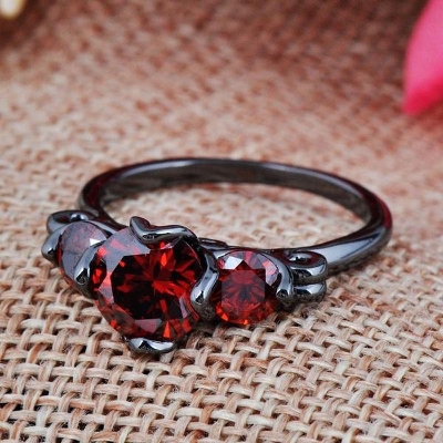 Picture of Red Zircon Stone Round Ring for Women(Null) - Black