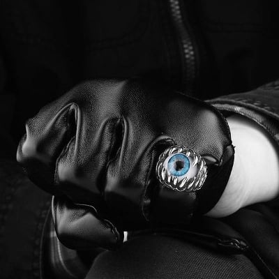 Picture of Stainless Steel Big Stone Evil Eye Finger Ring(Null) - Silver