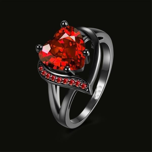 Picture of Red Heart Shaped Zircon Alloy Zircon Finger Ring(Null) - Silver