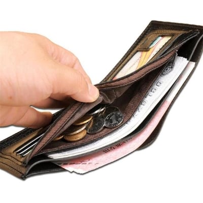 Picture of Short slim smart wallet leather for Men - Chocolate